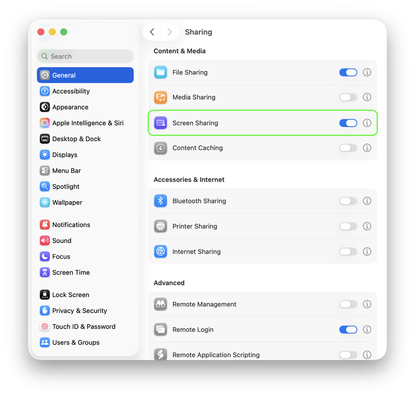 Enable Screen Sharing