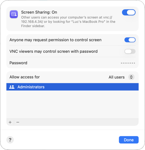 Screen Sharing Options